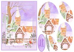 Lilac Christmas Church Card Front with Pyramid