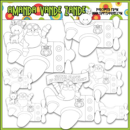 Aviator Santa 2 Digital Stamp Clip Art