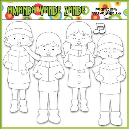 Christmas Cheer Carolers Digital Stamp Clip Art