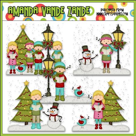 Christmas Cheer Caroler Scenes Clip Art