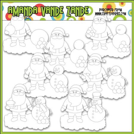 Santa Builds a Snowman Digital Stamp Clip Art