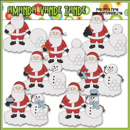 Santa Builds a Snowman Clip Art