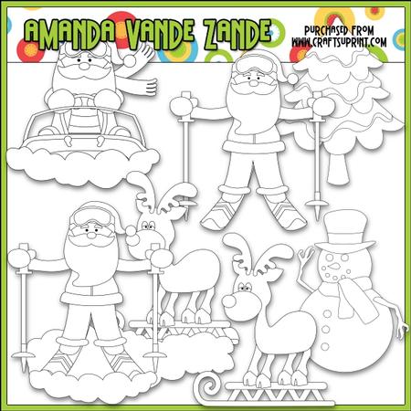 Snow Fun Santa Digital Stamp Clip Art