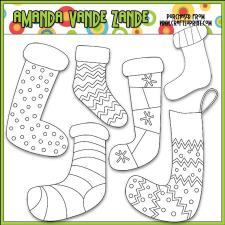 Merry & Bright Stockings Digital Stamp Clip Art