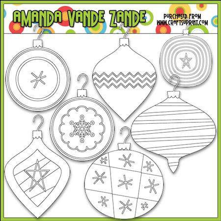 Merry & Bright Ornaments Digital Stamp Clip Art