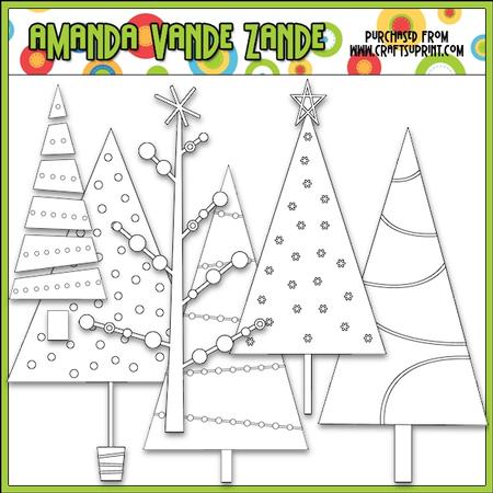Merry & Bright Trees Digital Stamp Clip Art