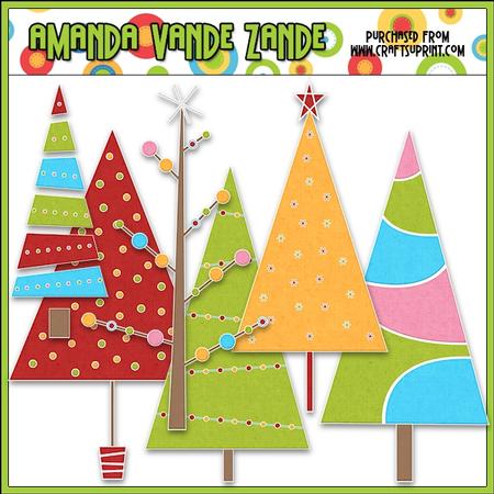 Merry & Bright Trees Clip Art