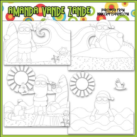 Beach Fun Santa Scenes 1 Digital Stamp Clip Art