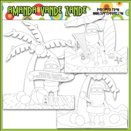 Beach Fun Santa Scenes 2 Digital Stamp Clip Art