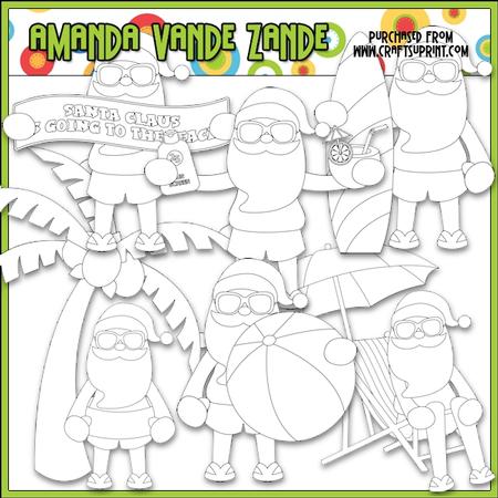 Beach Fun Santa Digital Stamp Clip Art