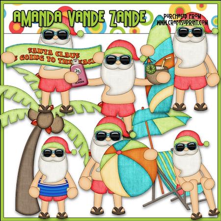 Beach Fun Santa Clip Art