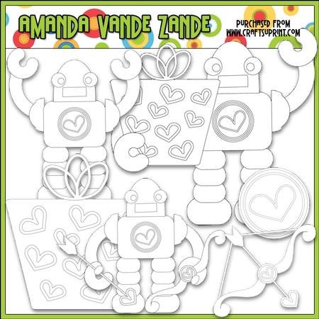 Nuts & Bolts Valentine Robots 4 Digital Stamp Clip Art