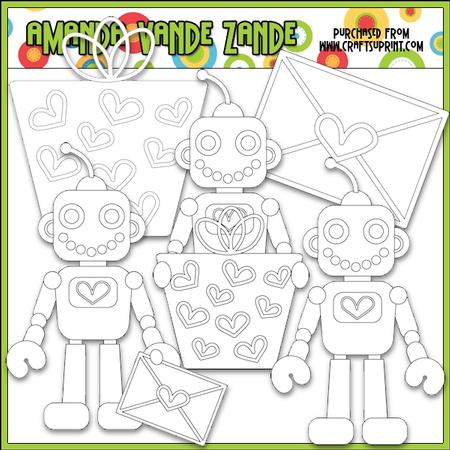 Nuts & Bolts Valentine Robots 3 Digital Stamp Clip Art