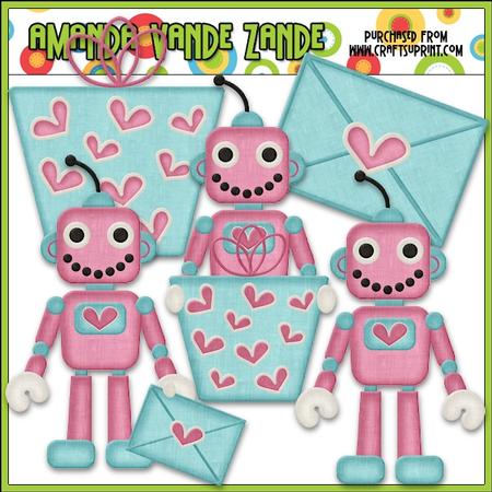 Nuts & Bolts Valentine Robots 3 Clip Art