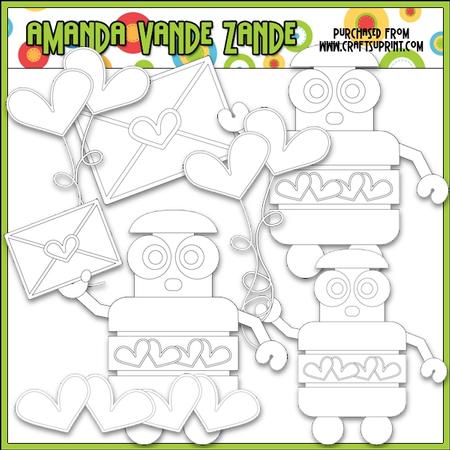 Nuts & Bolts Valentine Robots 2 Digital Stamp Clip Art