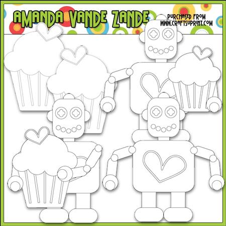 Nuts & Bolts Valentine Robots 1 Digital Stamp Clip Art