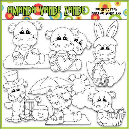 Calendar Tid Bits Hippos 1 Digital Stamp Clip Art
