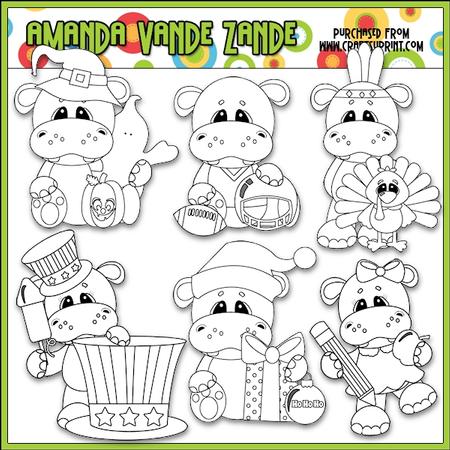 Calendar Tid Bits Hippos 2 Digital Stamp Clip Art