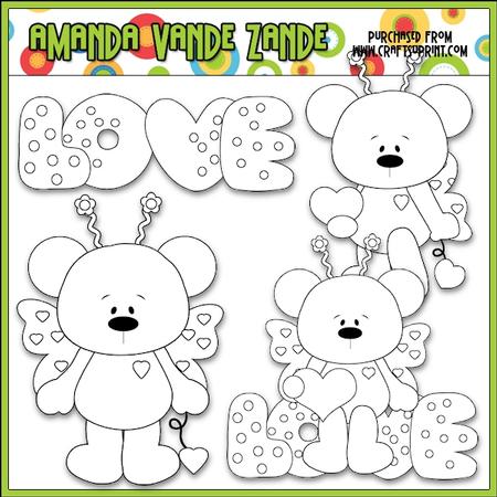 Love Bug Bears Digital Stamp Clip Art