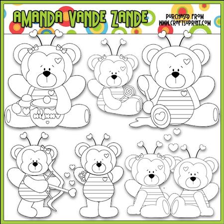 Bumble Bee Mine Bears Digital Stamp Clip Art