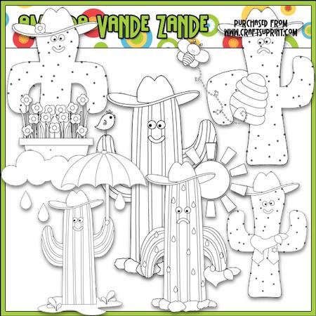 Googley Eyed Cowboy Cactus Digital Stamp Clip Art