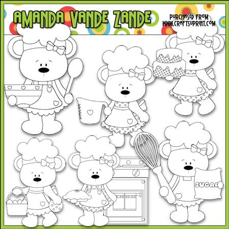 Betsy Loves Baking Bears Digital Stamp Clip Art