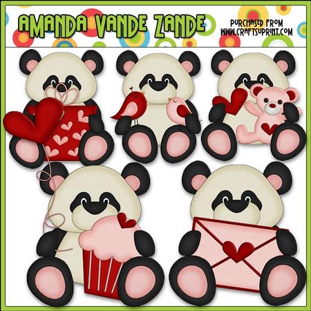Little Valentine Panda Bears Clip Art