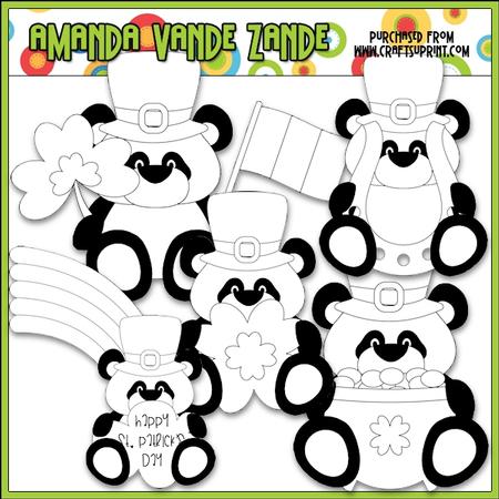 Little Irish Panda Bears Digital Stamp Clip Art