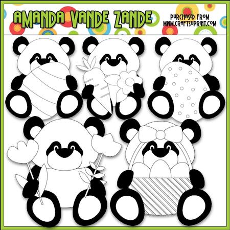 Little Easter Panda Bears Digital Stamp Clip Art