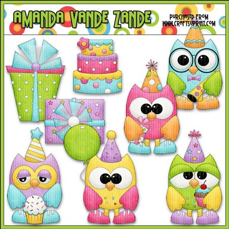 Birthday Party Owls Clip Art
