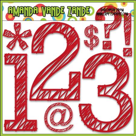 Scribble Numbers & Symbols (red)
