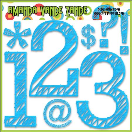 Scribble Numbers & Symbols (blue)