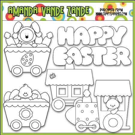 Funny Bunny Train Digital Stamps
