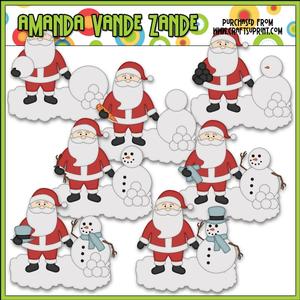 Santa Builds a Snowman Clip Art