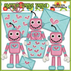 Nuts & Bolts Valentine Robots 3 Clip Art