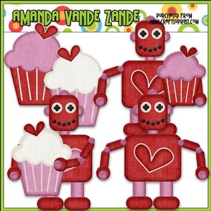 Nuts & Bolts Valentine Robots 1 Clip Art