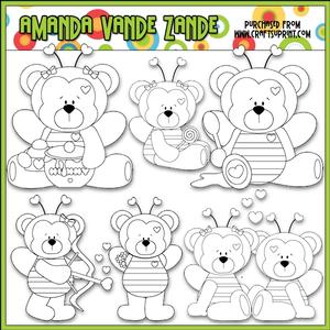 Bumble Bee Mine Bears Digital Stamp Clip Art