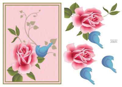 Gorgeous Rose with Leaf Flourish & Little Bird