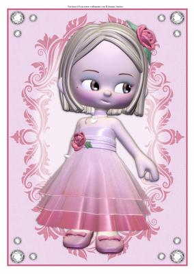 Cute Little Girl in Pink , Flourish Frame & Crystal Gems