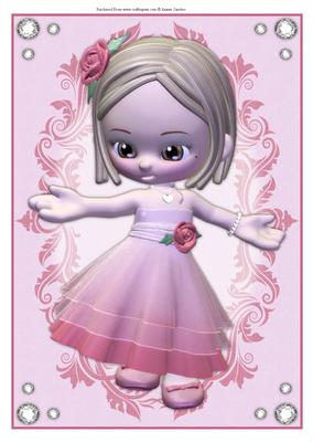 Cute Little Girl in Pink , Flourish Frame & Crystal Gems