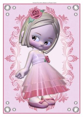 Cute Little Girl in Pink , Flourish Frame & Crystal Gems
