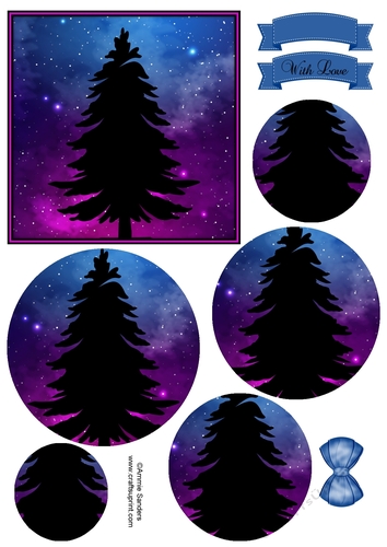Fantasy Galaxy Silhouette 5x5 Circle Pyramid & Embellishments