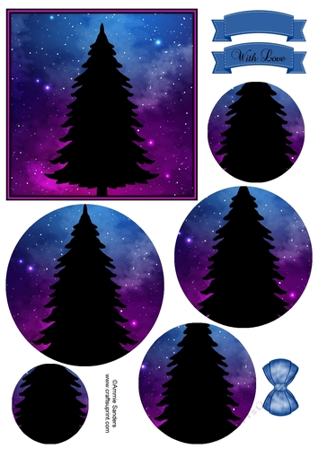 Fantasy Galaxy Silhouette 5x5 Circle Pyramid & Embellishments