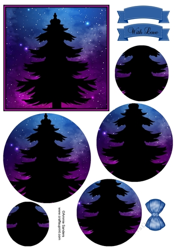 Fantasy Galaxy Silhouette 5x5 Circle Pyramid & Embellishments
