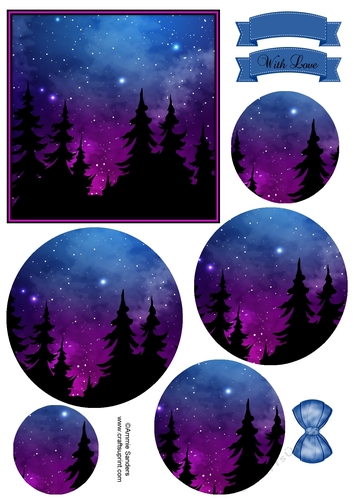 Fantasy Galaxy Silhouette 5x5 Circle Pyramid & Embellishments