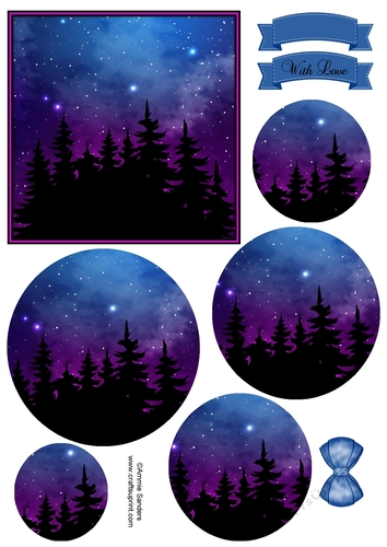Fantasy Galaxy Silhouette 5x5 Circle Pyramid & Embellishments