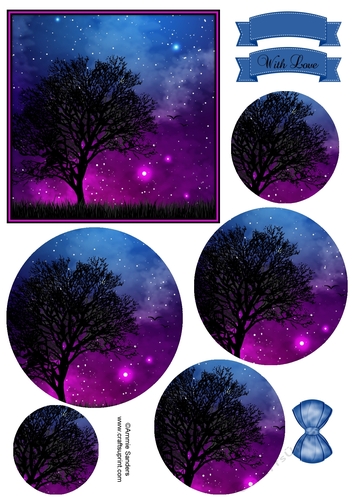 Fantasy Galaxy Silhouette 5x5 Circle Pyramid & Embellishments