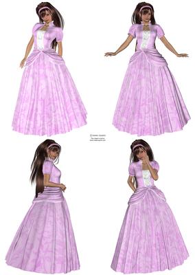 Beautiful Ladies Dressed in Patterned Lilac Princess Dresses