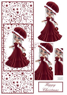 Christmas Girl in Red with Bauble Vertical Fold Back