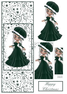 Christmas Girl in Green with Bauble Vertical Fold Back